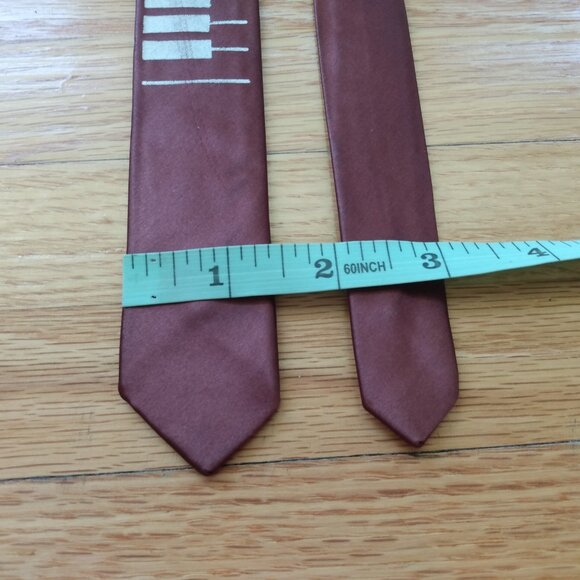 Vintage 70s Piano Skinny Tie Brown Novelty Necktie Silky Ska Punk Rockabilly - Picture 8 of 11